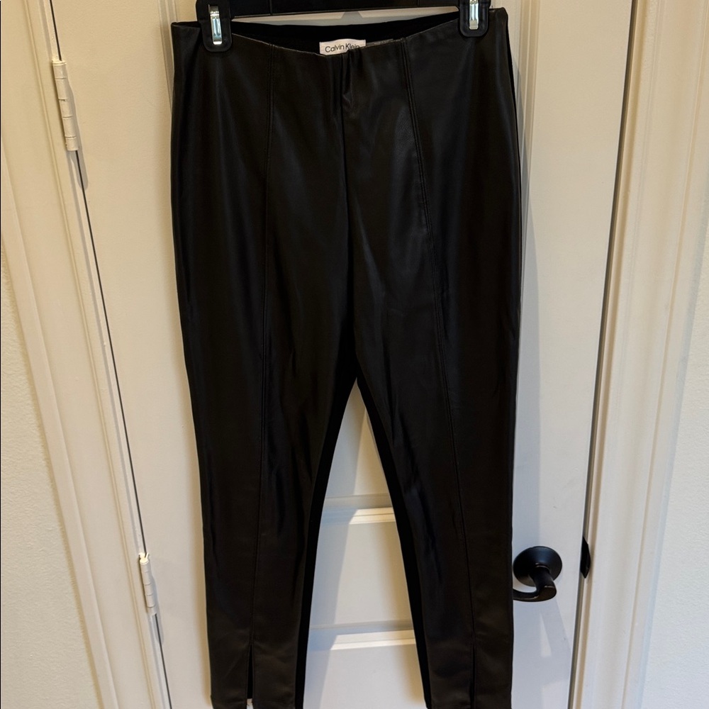 Calvin Klein Black Leather-Style Trousers